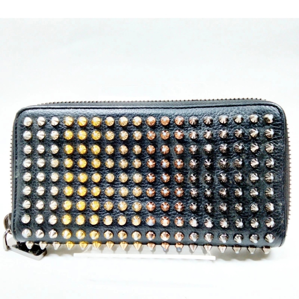 Autentic Christian Louboutin Spike Panettone Black Leather Wallet